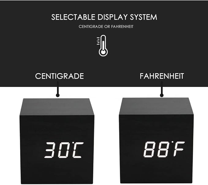 Wooden LED Alarm Clock Temperature Sounds Control LED Display Electronic Desktop Digital Table Clocks