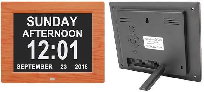 Digital Calendar Date Multi Alarm Clock 8 inch Large Display Auto-Dimming Electic Desk Table Wall Mount Office, Home, Kitchen, Room, School, Bedroom, Living Room (Brown)