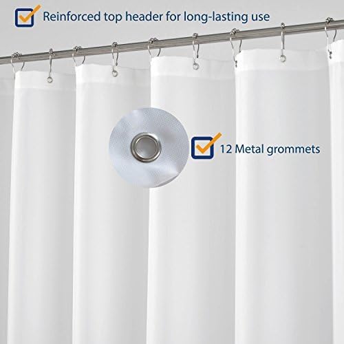 N&Y HOME Extra Long Fabric Shower Curtain or Liner 72 x 92 inch, Hotel Quality, Washable, White Bathroom Curtains with Grommets, 72x92