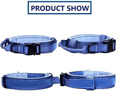 Tactical Dog Collar Adjustable Military Nylon Dog Collar with Control Handle and Heavy Duty Metal Buckle for Medium and Large Dogs (Dark Blue,XXL)