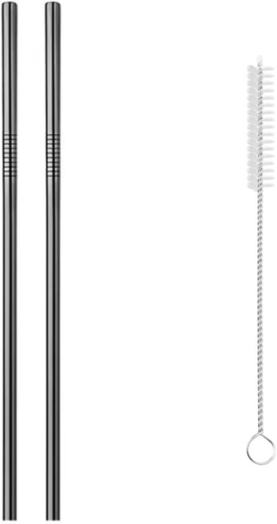 Reusable Metal Straws,10.5" Stainless Steel Straws,Easy to Use(2 PCS,black)