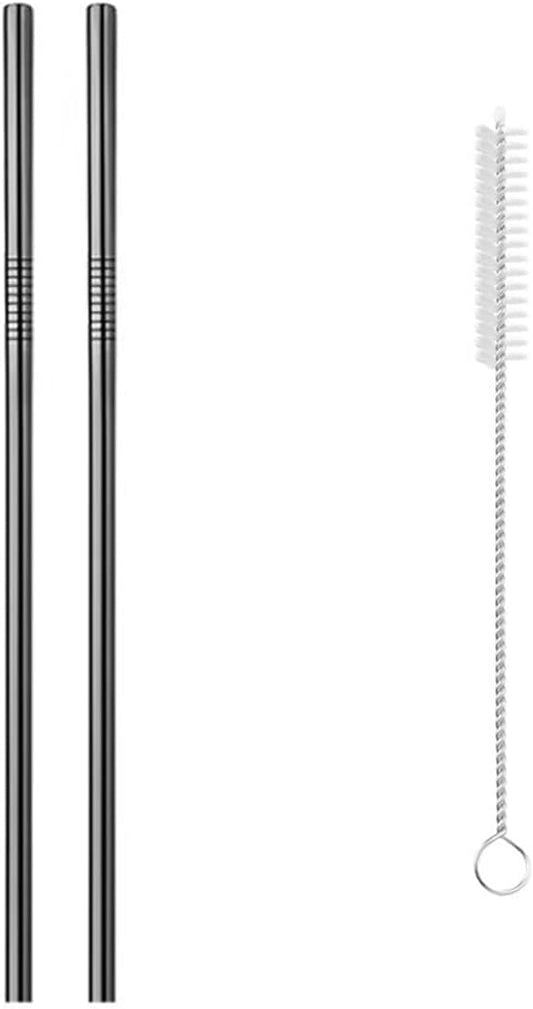 Reusable Metal Straws,10.5" Stainless Steel Straws,Easy to Use(2 PCS,black)