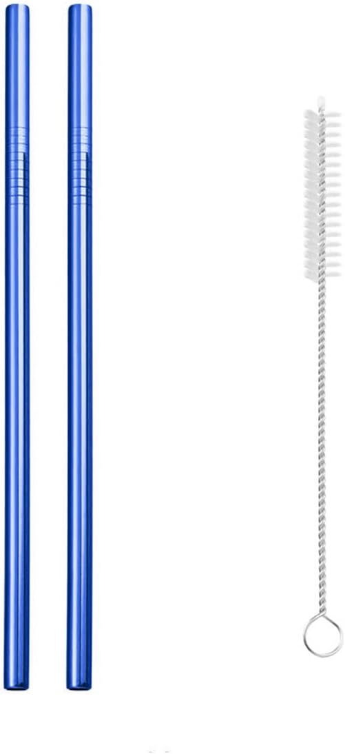 Reusable Metal Straws,10.5" Stainless Steel Straws,Easy to Use(2 PCS,blue)
