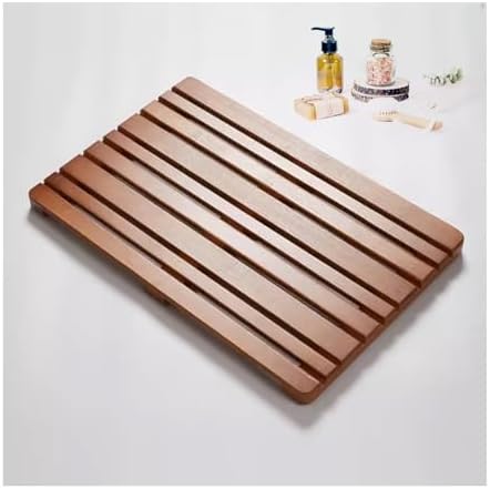 Teak Shower Mat Foldable Luxury Wooden Non-Slip Wood Bath Mat for Bathroom Bathtub Indoor Outdoor,Non-Slip Nanmu Wood Bath Mat - Water-Resistant Spa Mat for Shower, Pool & Bathtub - Indoor/O