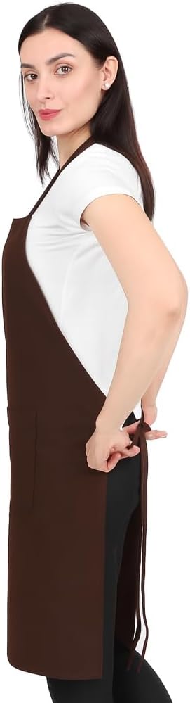 Kitchen Apron Waterdrop Resistant Cotton Apron with adjustable 2 PACK Aprons for Women with Pockets 8 Color option Cooking Brown Apron (Brown)