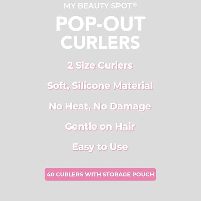 My Beauty Spot 40 Pc. Silicone Hair Curlers - 40 Silicone Curlers, 2 Sizes, No Heat Damage, Soft Material, Comes with Storage Case