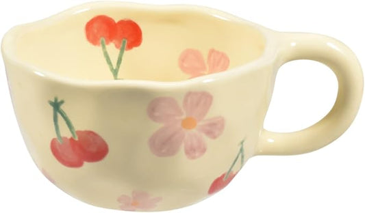Koythin Ceramic Coffee Mug, Creative Flower Cup for Office and Home, Dishwasher and Microwave Safe, 8.5 oz/250 ml for Latte Tea Milk, Suitable for Mom on Mother's Day (Pink Cherry)