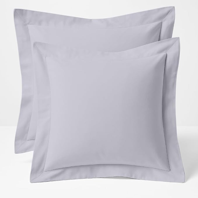 2 Pack Euro Pillow Shams 24x24 – 600 Thread Count 100% Organic Cotton Silver Square Pillow Covers with 2 Inch Flange, Soft & Smooth Premium Hotel-Quality Pillowcases Set of 2