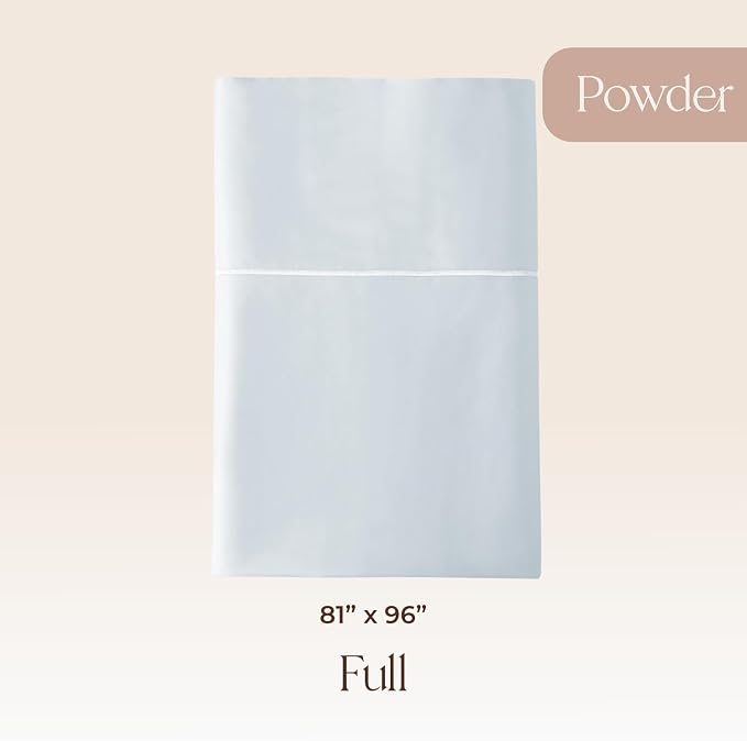 Certified Organic Full Flat Sheet Only - 100% Organic Cotton Top Sheet with Luxurious Soft and Breathable 500 Thread Count Sateen Weave Finish - GOTS & Fairtrade Certified (Powder Blue, Full)