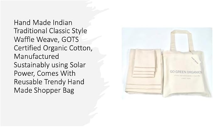 Organic Cotton Waffle Bath Towel Set, Handmade, Certified GOTS, Set of 7 (1xBATH 58x30.5, 2xHAND 29x20, 4xFACE 12x12 INCH), Natural, No Colour, No Softeners