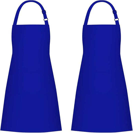 Jubatus 2 Pack 100% Cotton Aprons with 2 Pockets Cooking Chef Kitchen Adjustable Bib Apron for Women Men, Blue