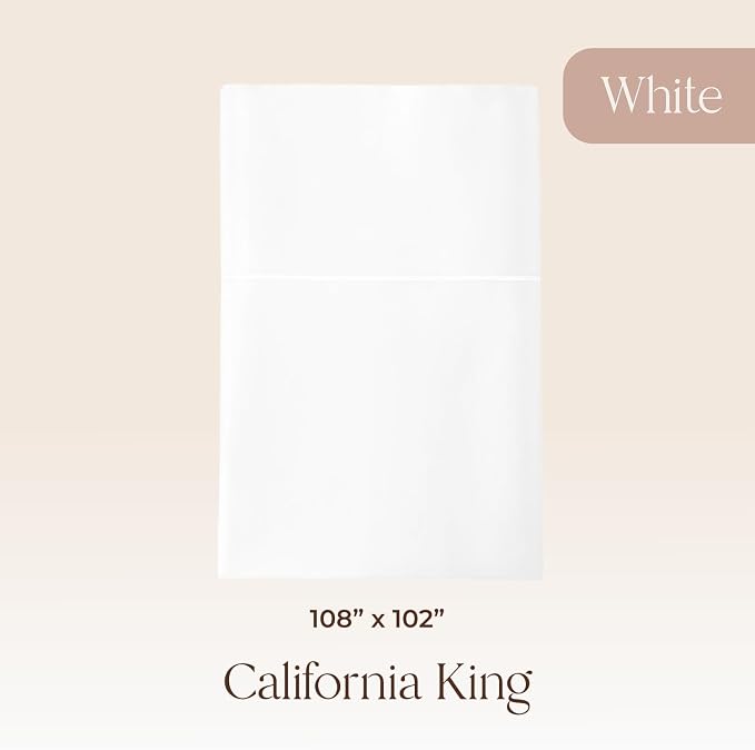 Certified Organic California King Flat Sheet Only - 100% Organic Cotton Top Sheet with Luxurious Soft and Breathable 300 Thread Count Sateen Weave Finish - GOTS & Fairtrade Certified (White, Cal King)