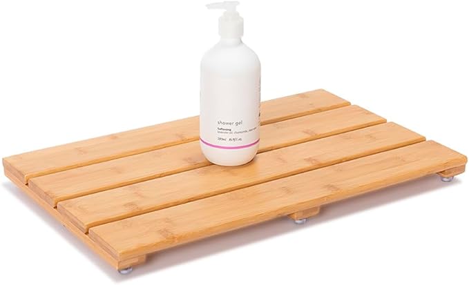 Bamboo Shower Bath Mat for Bathroom, Non-Slip Bamboo Wood Bathroom Mats for Inside or Outside (19.7 x 12.2 inches)