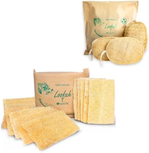 Natural Kitchen Loofah (10 Pack) + Loofah Sponge (3 Pack) - Luffa Exfoliating Body Scrubber - Natural Sponges for Dishes - Biodegradable and Compostable Sponges