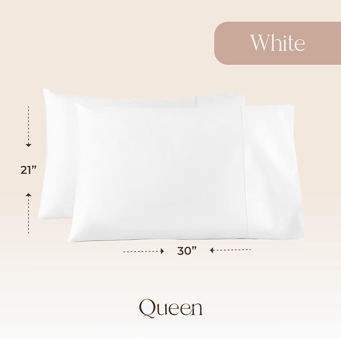 100% Organic Cotton Pillow Cases Queen Size Set of 2-100% Cotton Pillowcases GOTS Certified 500 Thread Count - Naturally Cooling Comfortable Breathable & Soft Pillow Cases (White, Queen)