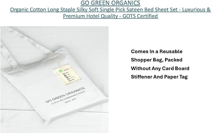 Organic Cotton Long Staple Silky Soft Single Pick Sateen Bed Sheet Set - Luxurious & Premium Hotel Quality - GOTS Certified - Solid Dyed (White, King (U.S. Standard))