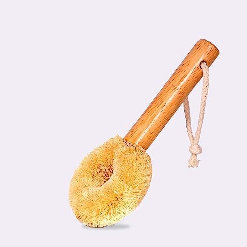 Coconut Fiber Dish Brush with Handle – Natural Dish Scrubber Brush for Kitchen Sink & Pots – Eco-Friendly Dish Cleaning Brush with Built-in Scraper, Sink Scrubber, and pan Cleaning Brush