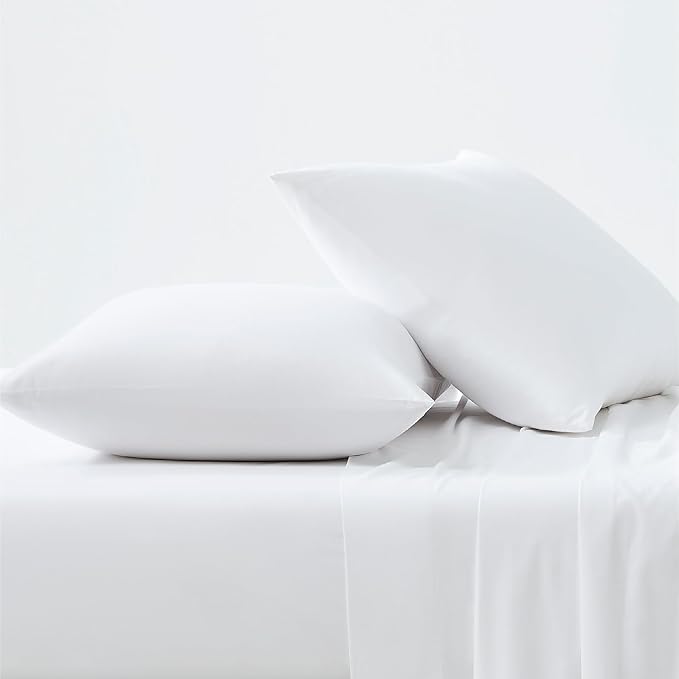Linen Closet Luxury Cotton 144 Thread Count Organic Cotton Standard Pillowcases, Set of 2, Arctic White