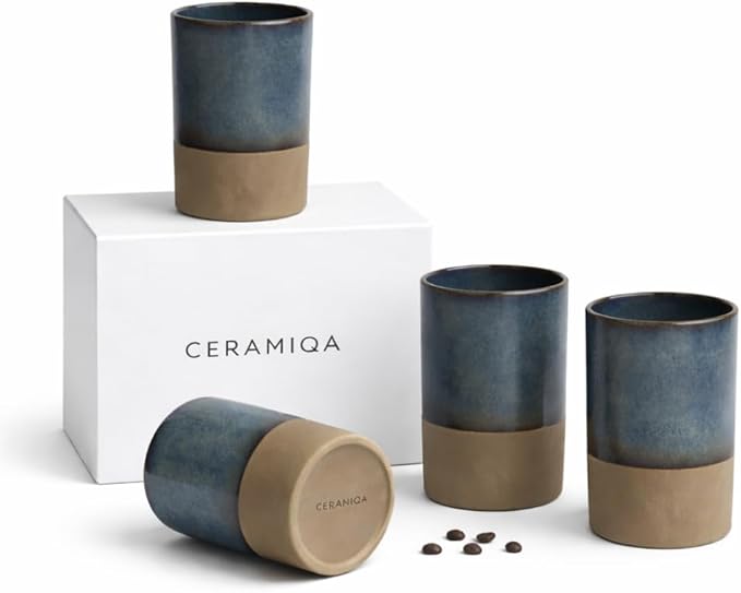 Handmade Ceramic Coffee Mug 12 oz – Handleless Stoneware Cup for Coffee, Tea & Latte – Modern Minimalist Design, Microwave & Dishwasher Safe – Gift Mug for Home & Office (Set of-4)