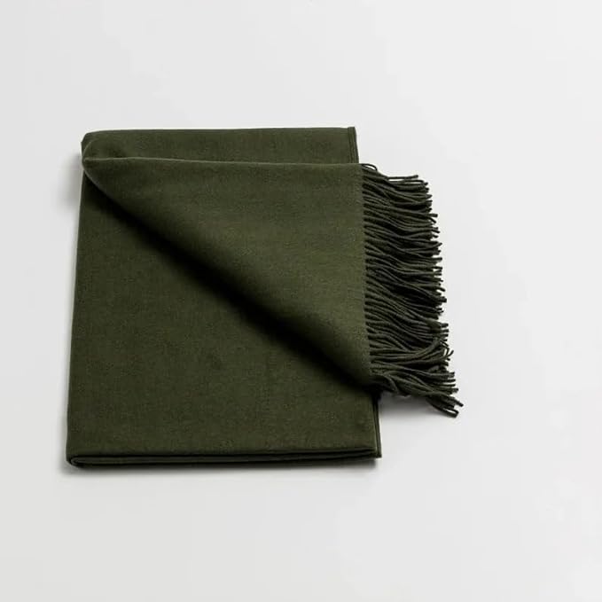 Lincove Pure Cashmere-Merino Wool Blanket - Warm & Soft Throw Blanket - 74"x55" Comfortable and Cozy Throw Blankets for Couch, Sofa, or Chair - Lightweight and Classic Throws - Olive