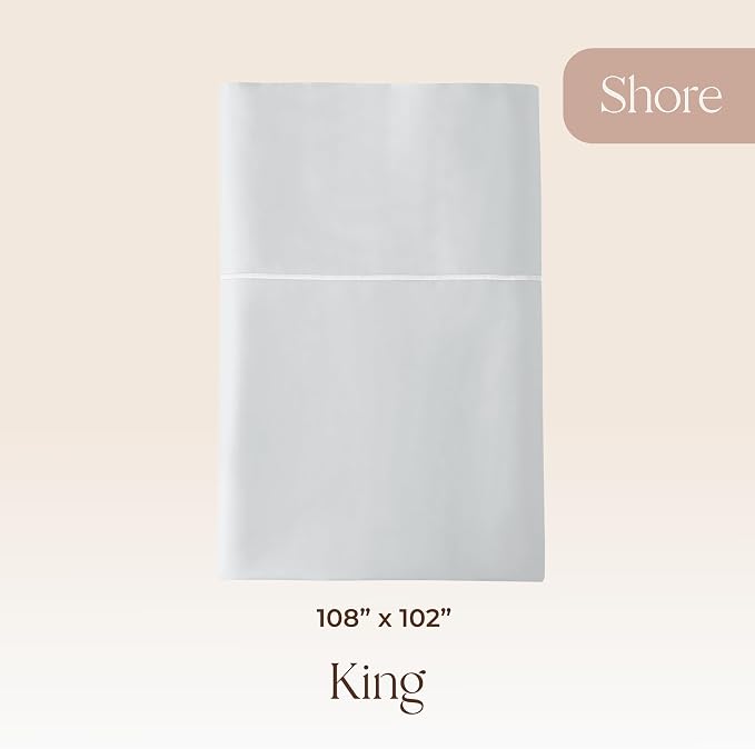 Certified Organic King Flat Sheet Only - 100% Organic Cotton Top Sheet with Luxurious Soft and Breathable 300 Thread Count Sateen Weave Finish - GOTS & Fairtrade Certified (Shore, King)