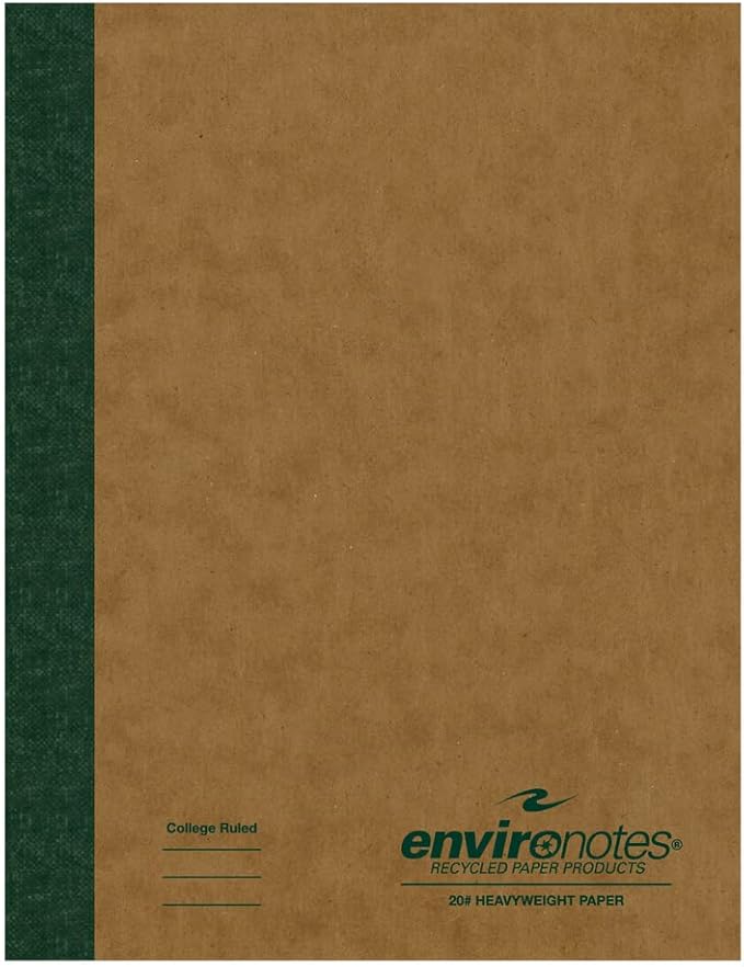 Roaring Spring Environotes Recycled Composition Notebook, 24 Books, Brown Board Cover, College Ruled 20# Premium Paper, 60 Sheets/120 Pages, 9.75"x7.5", Made in USA
