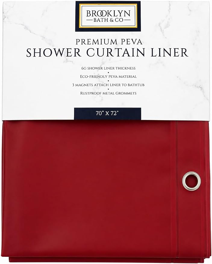 Home Expressions Brooklyn Bath & Co. Premium PEVA Shower Curtain Liner – Beige, 70 x 72 Inch, Waterproof Heavy Duty Shower Liner with Grommets & 3 Magnets (Burgundy-1)