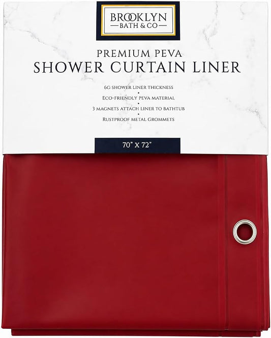 Home Expressions Brooklyn Bath & Co. Premium PEVA Shower Curtain Liner – Beige, 70 x 72 Inch, Waterproof Heavy Duty Shower Liner with Grommets & 3 Magnets (Burgundy-1)