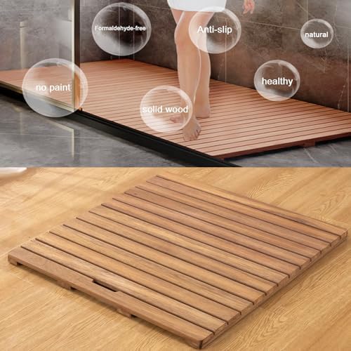 Non-Slip Wood Bath Mat,Bamboo Bath Mat Non Slip Waterproof Wooden Duck Board for Bathroom Kitchen Toilet Pet Mat 50x110cm/20
