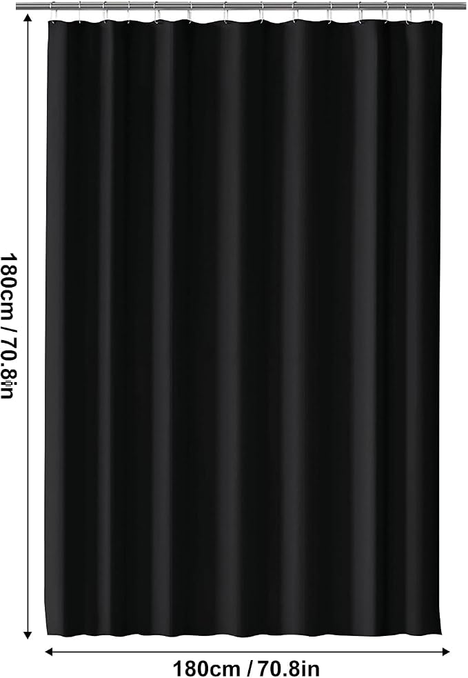 timecity Black Shower Curtain Liner Plastic Bath Curtain with 3 Magnets Thickened Water Proof Quick Drying Shower Curtain Set with 12 White Hooks Shower Liner for Bathroom Shower,71x71inch