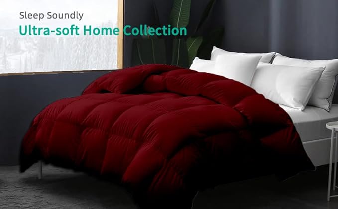 Eco Friendly Comforter California King Size Comforter, Soft Burgundy Comforter, Down Alternative Comforter Cooling Bed Comforter, Fluffy Burgundy Box Design California King - 96"x102"