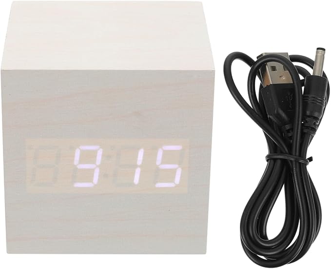 Healifty Wooden Digital Alarm Clock with Dual Led Display and Temperature Compact 2.55 Inch USB Powered Mini Clock for Bedroom and Desk Use