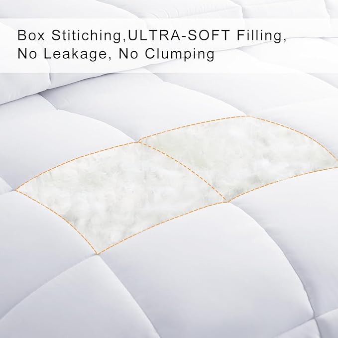 COHOME Queen Size Cooling Comforter, All-Season Quilted Down Alternative Duvet Insert, Luxury Hotel Breathable GentleSoft Comforter with Anti-Clump Tech & 8 Tabs - Reversible - White 88“ x 88” inches