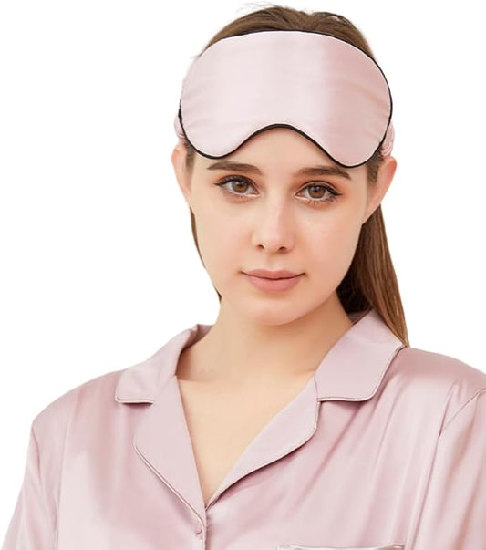100% Mulberry Silk Sleep Mask for Women/Men Airplane Travel, Pure 22 Momme Silk Eye Mask Blackout for Sleeping, Ajustable, Luxury, Anti Wrinkle, Anti Aging Silk Blindfold, Made in USA (Pink)