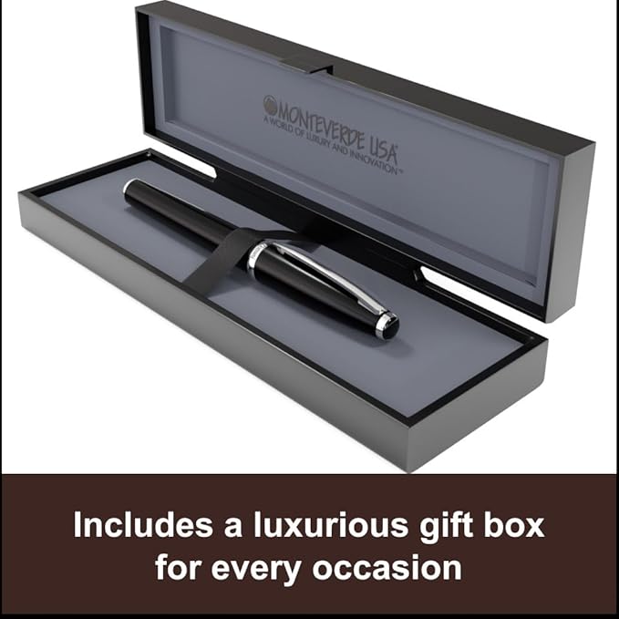 Monteverde USA Aldo Domani Fountain Pen Black - Fine Nib - Luxury Writing Pen - JoWo Stainless Steel Nib - Smooth Ink Flow - Refillable - Gift Box Included