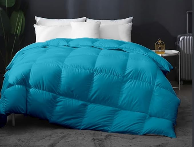 Eco Friendly All Season Oversized Queen Soft Quilted Down Alternative 100% Microfiber Cotton with Corner Tabs,Winter Fluffy, Turquoise, Oversize Queen 98x98 incehs