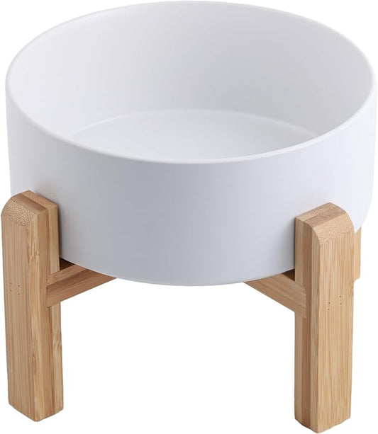 White Raised/Elevated Ceramic Dog Bowl for Small Medium Sized Breeds,Dog Food Water Bowl with Stand,6 in Non Slip Heavy Pet Feeding Dish 3.6 Cups/ 850 ml /28 OZ