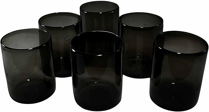 MAREY Hand Blown Drinking Glasses Artisan Crafted from Mexico Set of 6 pieces (Smoke) (Old Fashioned 10 Fl. Oz.)
