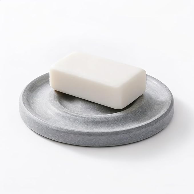 Round Diatomite Stone Soap Dish & Tray - Water Absorbing Soap Holder for Bathroom Kitchen Sink, Quick Dry Sponge Holder, Bar Soap Organizer, Non-Slip Drying Tray & Coasterr(Light Gray)