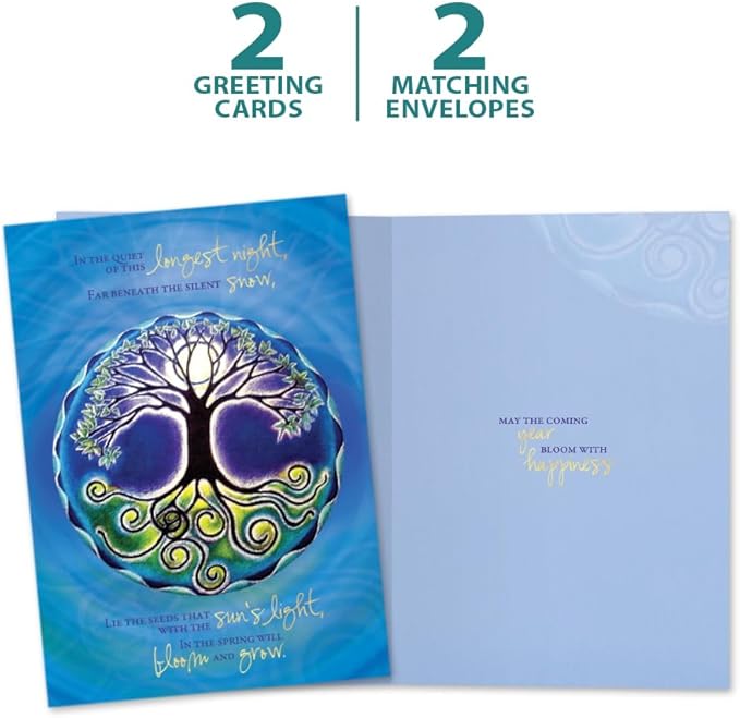 Tree-Free Greetings - Winter Solstice Greeting Cards - Artful Designs - 2 Cards + Matching Envelopes - Made in USA - 100% Recycled Paper - 5"x7" - Longest Night Mandala (GT64283)