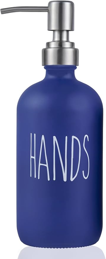 Navy Blue Soap Dispenser Set, Glass Soap Dispenser with Stainless Steel Pump, Farmhouse Hand Soap Dispenser & Dish Soap Dispenser for Bathroom Kitchen Sink (Blue h)