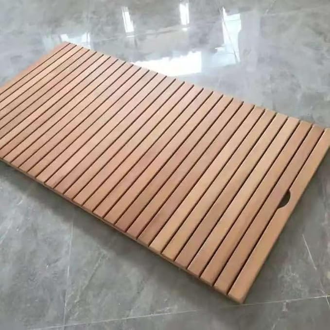 44in 40in 36in 32in 28in 24in 20in Large Customizable Teak Shower Floor Mat, Square Bath Mats for Non Slip with Drain Hole, Yard Patio/Spa/Sauna/Rv Hot Tub Footrest(30x30in(76x76cm))