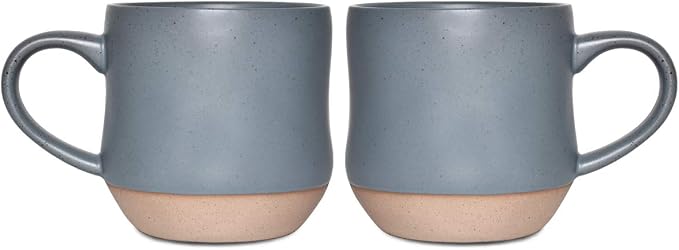Bosmarlin Large Stoneware Speckled Coffee Mugs Set of 2, Big Tea Cup, 17 Oz, Dishwasher and Microwave Safe (Blue, 2)