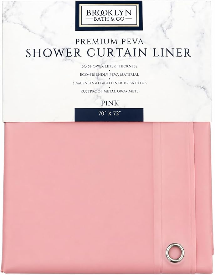 Home Expressions Premium 6 Guage PEVA Shower Curtain Liner - PVC Free Magnetized Bottom Odorless with Rustproof Grommets 70"x72" (Pink)