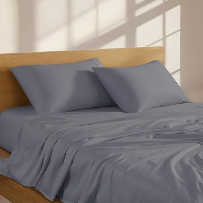 Linen Closet 3 Pc 100% Organic Cotton Twin Sheets Set, Blue, 300 Thread Count, Naturally Derived EarthColors, Deep Pocket Fitted Sheet (Up to 18"), Smooth & Soft Bed Sheets Set, Juego De Sábanas Twin