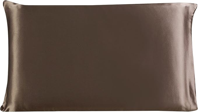 uxcell 1 Pack 100% Charmeuse Pure Silk Pillowcase for Hair and Skin, 350TC 19 Momme Soft Breathable Pillow Case with Hidden Zipper, Coffee Standard(20x26inch)