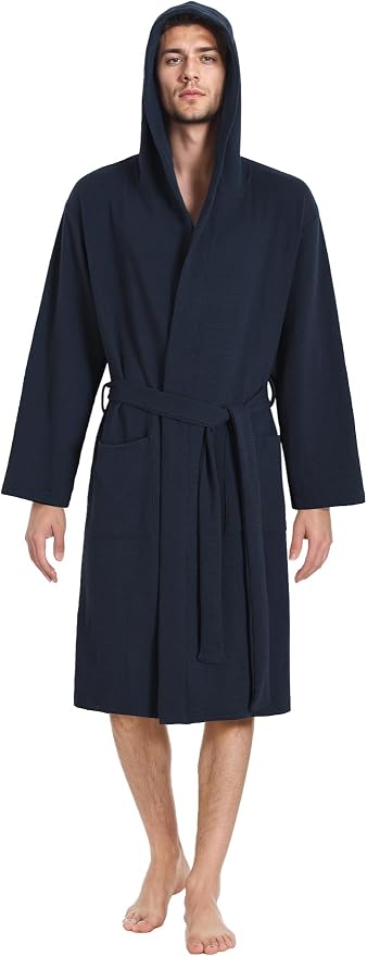 Latuza Men's Waffle Knit Hooded Robe Lightweight Bathrobe