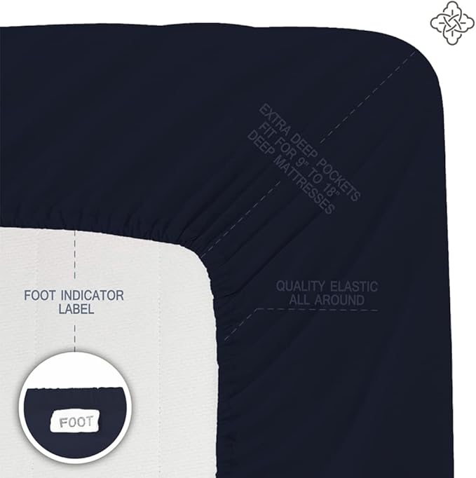 BIOWEAVES 100% Organic Cotton Sheets, 300 Thread Count 3-Piece GOTS Certified Bed Sheet Set Fits Mattress Upto 17" Deep Pocket, Soft & Silky Sateen Weave (Twin, Navy Blue)