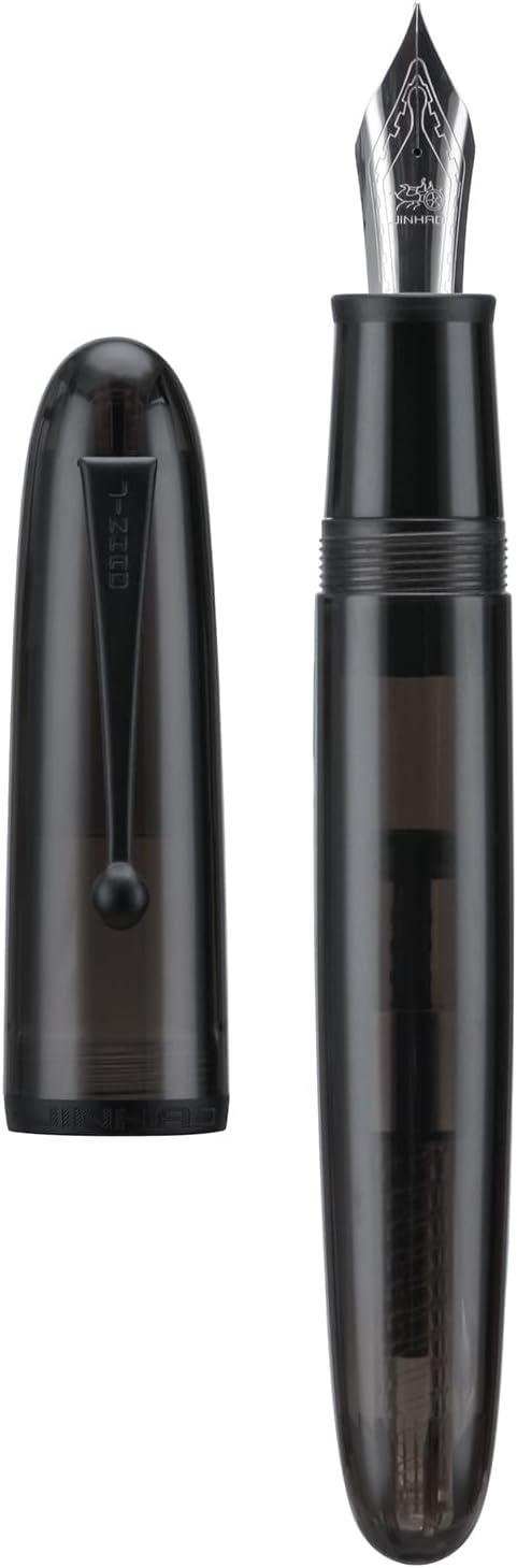 Jinhao 9019 DaDao Series Fountain Pen, Size 8 Medium Nib with Large Ink Converter, Transparent Black Acrylic Design Smooth Writing Pen