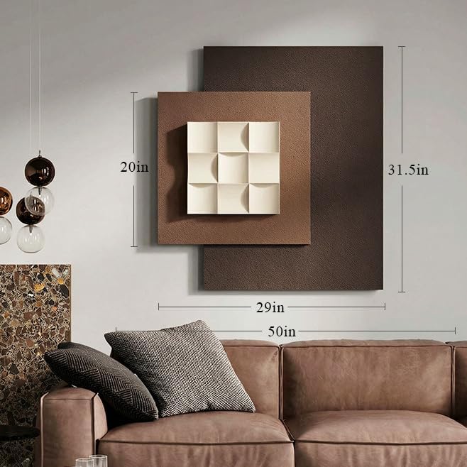 Vaskuro Extra Large 3D Wood Textured Neutral Art, Modern Minimalist Abstract Artwork for Living Dining Room, Handmade, Sandstone Layered, Organic home Office Brown Cozy Zen Wall Decor, 29x31.5in